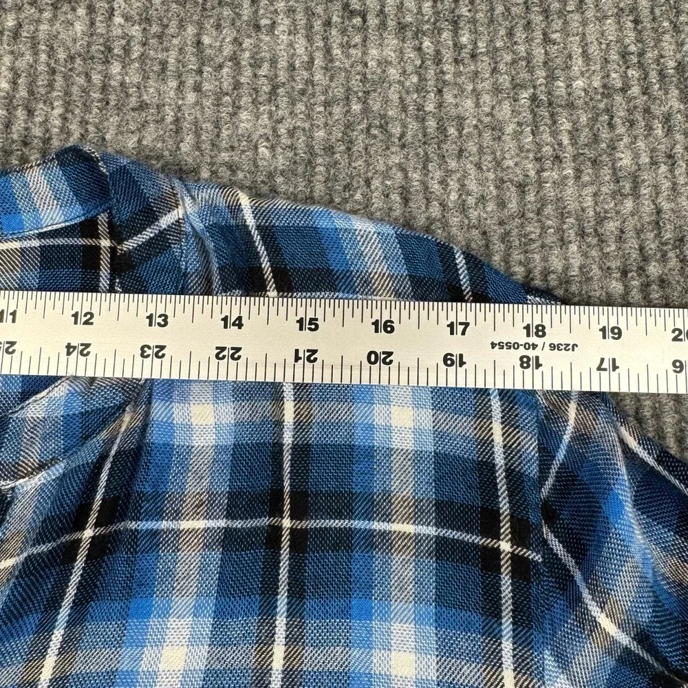 White Crow Flannel Button Up Shirt Womens L Blue Plaid Tunic Grunge Heritage - Picture 7 of 10